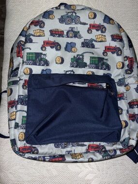 Kids Tractor Print Backpack - Navy Pocket